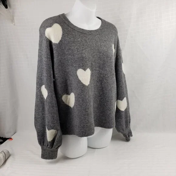 Madewell XXS Alpaca Blend Sweater Heather Gray White Hearts Top Wool Womens - Picture 2 of 13